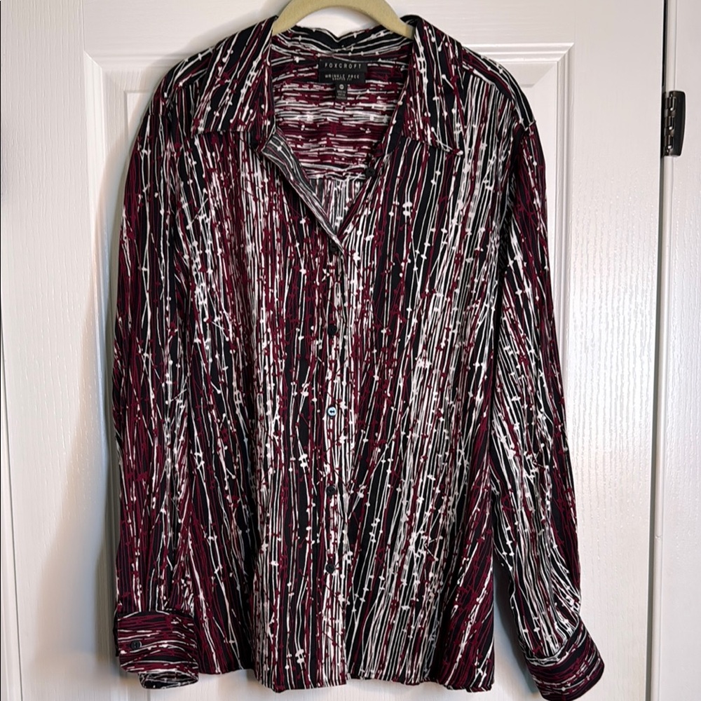 Burgundy and White Striped Button-Up Shirt